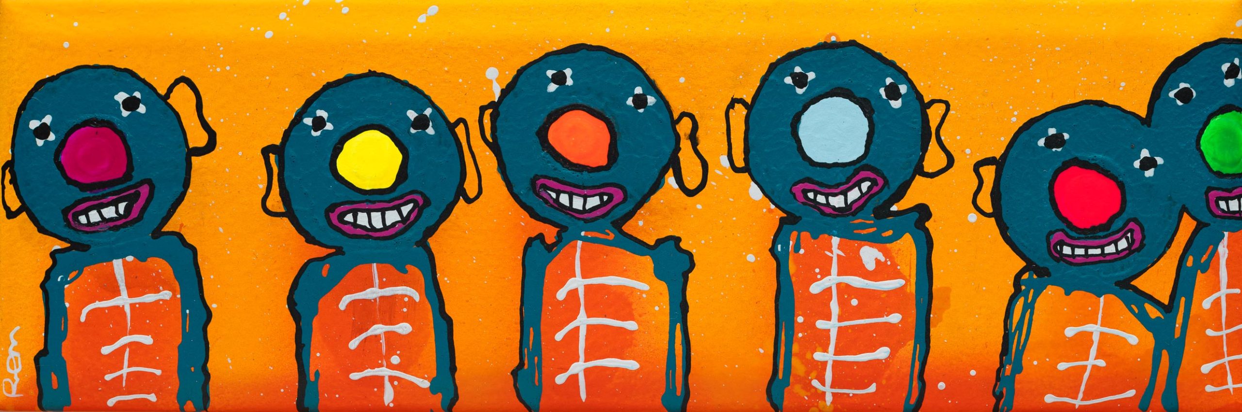 Chums (sold) 100 x 300 mm Acrylic paint on recycled tile (Giclee prints available)